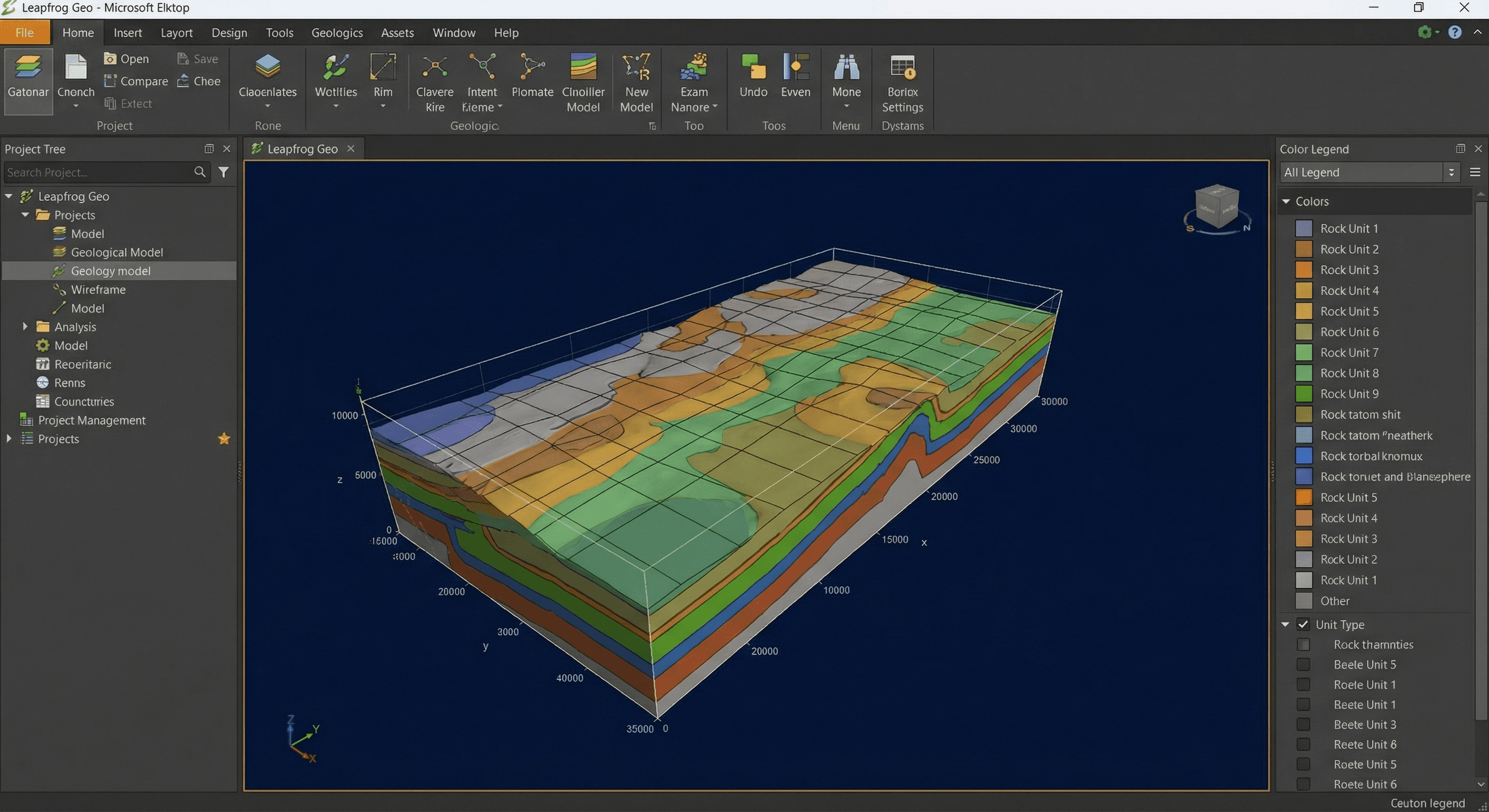 Interfaz de Leapfrog Geo mostrando un modelo 3D